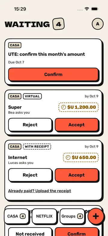 Screenshot: Waiting. The group's requests to accept or reject.