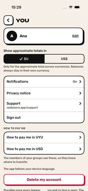 Screenshot: You. Profile, notifications and How to pay me.