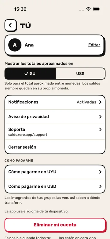 Captura: Tú. Perfil, notificaciones y cómo pagarme.